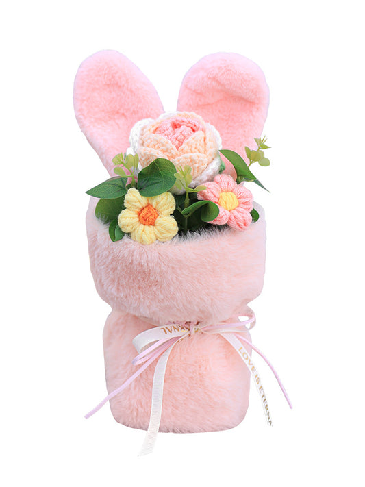 Cute Rabbit Ears Small Bouquet Gift Box Mother's Day Birthday Gift Sunflower Woolen Flowers