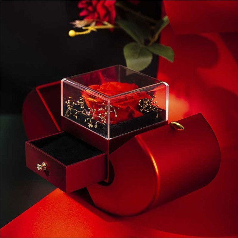 Fashion Jewelry Box Red Apple  Gift Necklace Eternal Rose For Girl Mother's Day Valentine's Day Gifts With Artificial Flower Rose Flower Jewelry Box