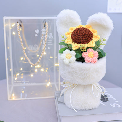 Cute Rabbit Ears Small Bouquet Gift Box Mother's Day Birthday Gift Sunflower Woolen Flowers