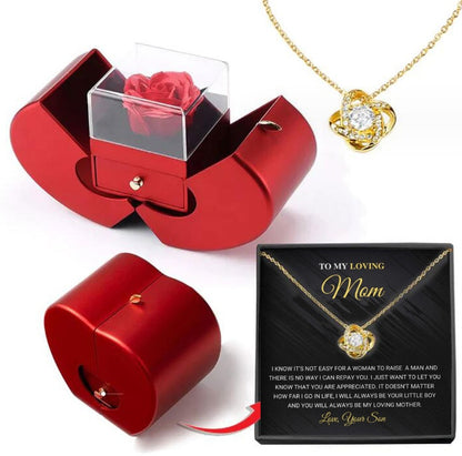 Fashion Jewelry Box Red Apple  Gift Necklace Eternal Rose For Girl Mother's Day Valentine's Day Gifts With Artificial Flower Rose Flower Jewelry Box