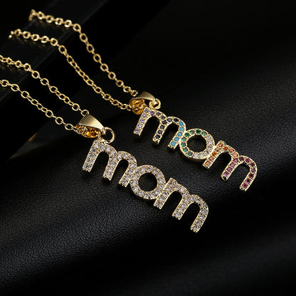 18K Copper Plated Zircon MOM Pendant Necklace