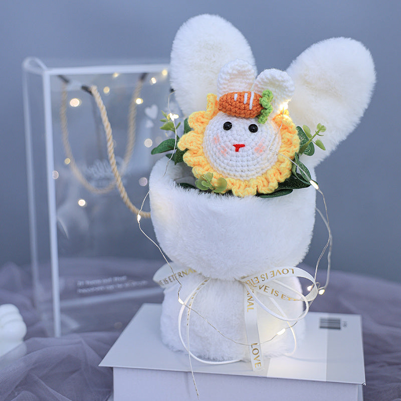 Cute Rabbit Ears Small Bouquet Gift Box Mother's Day Birthday Gift Sunflower Woolen Flowers