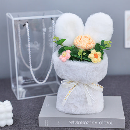 Cute Rabbit Ears Small Bouquet Gift Box Mother's Day Birthday Gift Sunflower Woolen Flowers