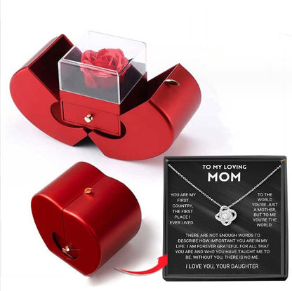 Fashion Jewelry Box Red Apple  Gift Necklace Eternal Rose For Girl Mother's Day Valentine's Day Gifts With Artificial Flower Rose Flower Jewelry Box