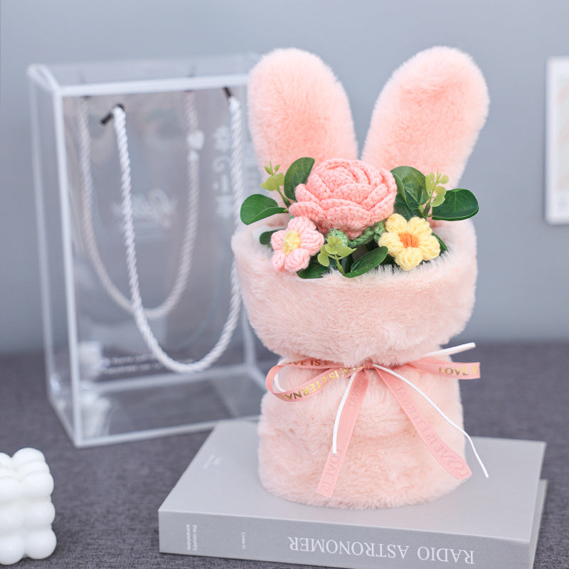 Cute Rabbit Ears Small Bouquet Gift Box Mother's Day Birthday Gift Sunflower Woolen Flowers