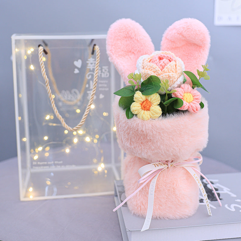 Cute Rabbit Ears Small Bouquet Gift Box Mother's Day Birthday Gift Sunflower Woolen Flowers