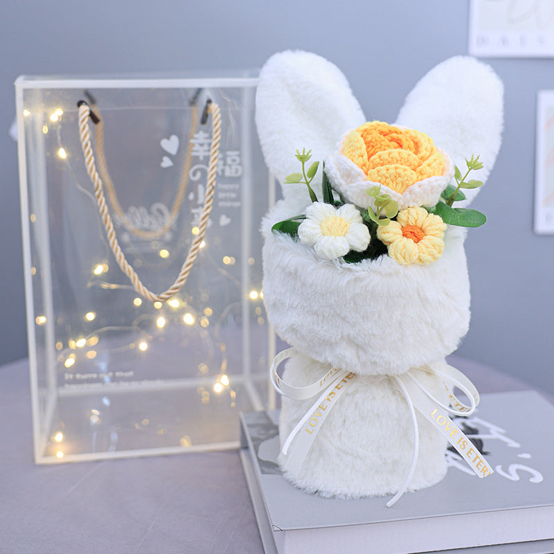 Cute Rabbit Ears Small Bouquet Gift Box Mother's Day Birthday Gift Sunflower Woolen Flowers