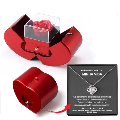 Fashion Jewelry Box Red Apple  Gift Necklace Eternal Rose For Girl Mother's Day Valentine's Day Gifts With Artificial Flower Rose Flower Jewelry Box