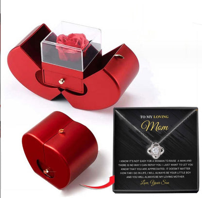 Fashion Jewelry Box Red Apple  Gift Necklace Eternal Rose For Girl Mother's Day Valentine's Day Gifts With Artificial Flower Rose Flower Jewelry Box