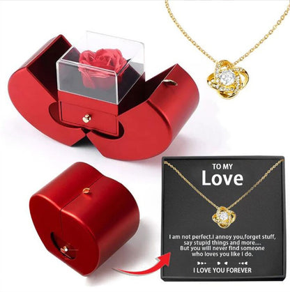 Fashion Jewelry Box Red Apple  Gift Necklace Eternal Rose For Girl Mother's Day Valentine's Day Gifts With Artificial Flower Rose Flower Jewelry Box