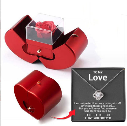 Fashion Jewelry Box Red Apple  Gift Necklace Eternal Rose For Girl Mother's Day Valentine's Day Gifts With Artificial Flower Rose Flower Jewelry Box